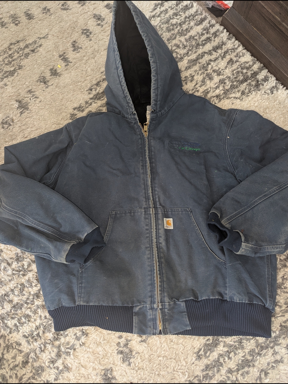 Carhartt Navy Hooded Zip-Up Work Jacket